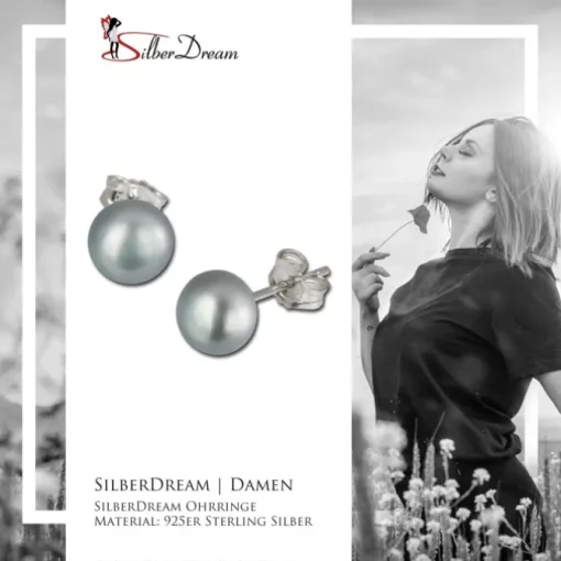SilberDream Ohrstecker Süßwasser Perle grau 9mm 925 Silber SDO109K