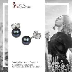 SilberDream Ohrstecker Süßwasser Perle 5mm schwarz 925 Silber SDO105S