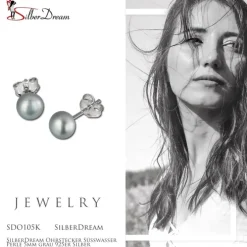 SilberDream Ohrstecker Süßwasser Perle 5mm grau 925er Silber SDO105K