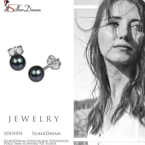 SilberDream Ohrstecker Süßwasser Perle 5mm schwarz 925 Silber SDO105S
