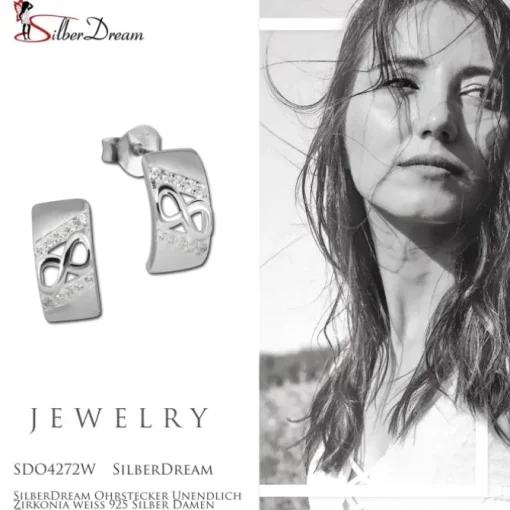 SilberDream Ohrstecker Unendlich Zirkonia weiß 925 Silber Damen Ohrring SDO4272W