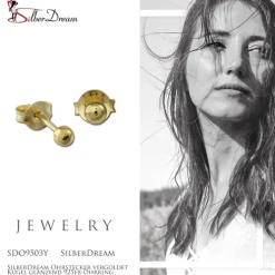 SilberDream Ohrstecker vergoldet Kugel glänzend 925er Ohrring SDO9503Y