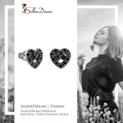 SilberDream Ohrstecker verschlungenes Herz Zirkonia schwarz 925 Silber SDO8518S