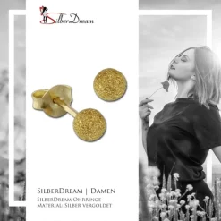 SilberDream Ohrstecker vergoldet Kugel 3mm diamantiert 925er Ohrring SDO9513Y