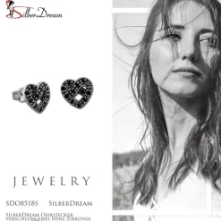 SilberDream Ohrstecker verschlungenes Herz Zirkonia schwarz 925 Silber SDO8518S