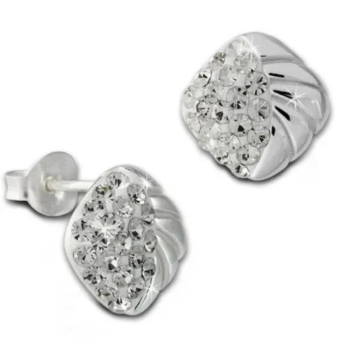 SilberDream Ohrstecker Viereck Zirkonia weiß 925er Silber Ohrring SDO8027W