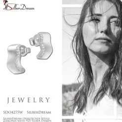 SilberDream Ohrstecker Welle Zirkonia weiß 925 Silber Damen Ohrring SDO4275W