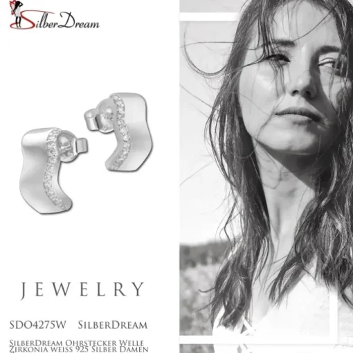 SilberDream Ohrstecker Welle Zirkonia weiß 925 Silber Damen Ohrring SDO4275W