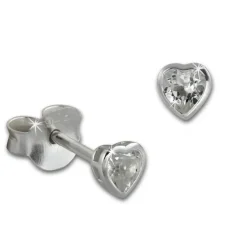 SilberDream Ohrstecker Zirkonia Herz 4mm weiß 925 Silber SDO8506W