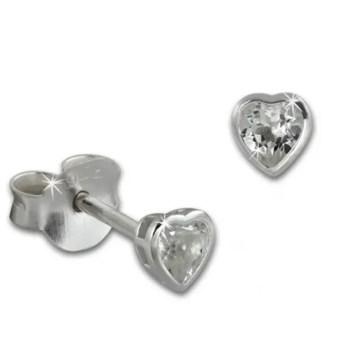 SilberDream Ohrstecker Zirkonia Herz 4mm weiß 925 Silber SDO8506W