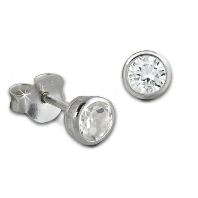 SilberDream Ohrstecker Zirkonia Rund 4mm weiß 925 Silber SDO8508W