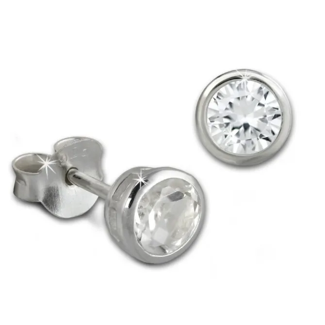SilberDream Ohrstecker Zirkonia Rund 5mm weiß 925 Silber SDO8509W