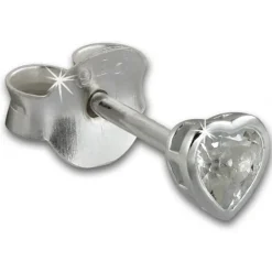 SilberDream Ohrstecker Zirkonia Herz 4mm weiß 925 Silber SDO8506W