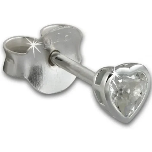 SilberDream Ohrstecker Zirkonia Herz 4mm weiß 925 Silber SDO8506W