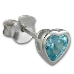 SilberDream Ohrstecker Zirkonia Herz 7mm hellblau 925 Silber SDO8507H
