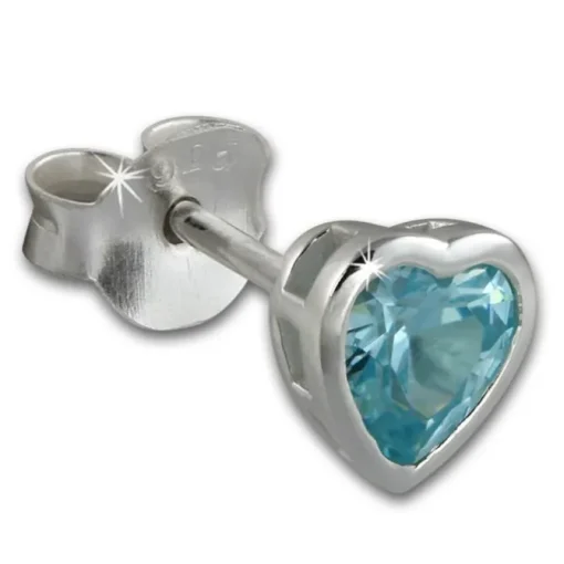 SilberDream Ohrstecker Zirkonia Herz 7mm hellblau 925 Silber SDO8507H