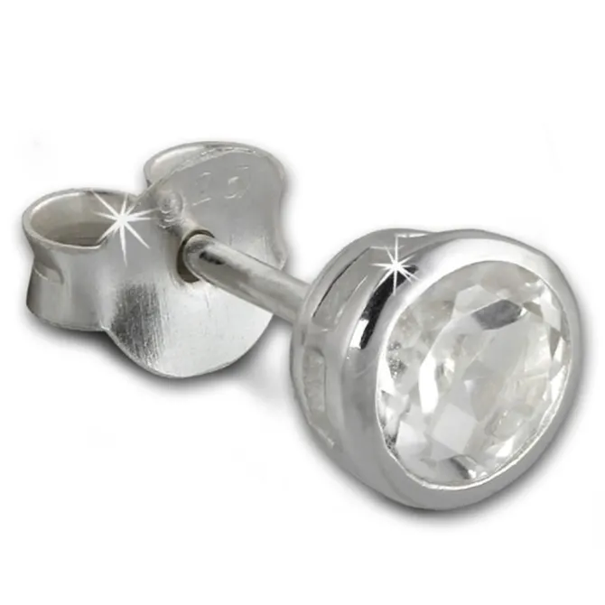 SilberDream Ohrstecker Zirkonia Rund 5mm weiß 925 Silber SDO8509W