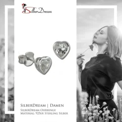 SilberDream Ohrstecker Zirkonia Herz 7mm weiß 925 Silber SDO8507W