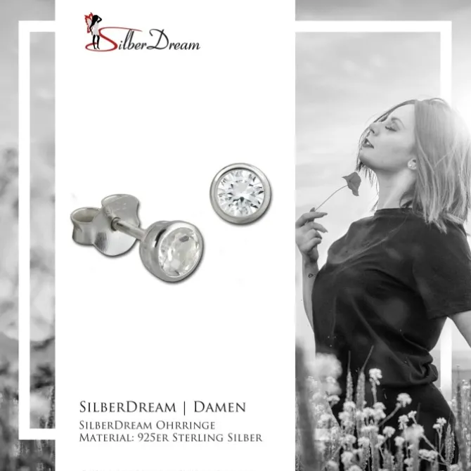 SilberDream Ohrstecker Zirkonia Rund 4mm weiß 925 Silber SDO8508W