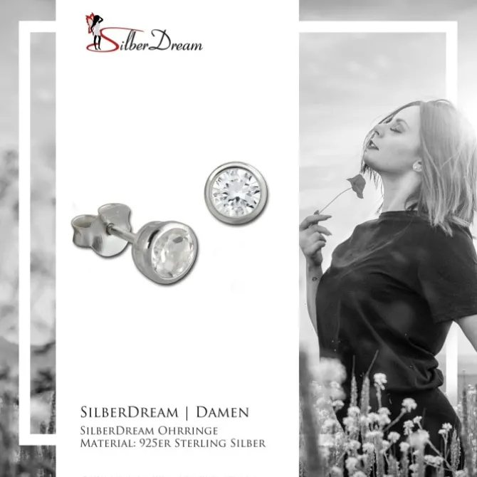SilberDream Ohrstecker Zirkonia Rund 5mm weiß 925 Silber SDO8509W