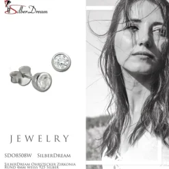 SilberDream Ohrstecker Zirkonia Rund 4mm weiß 925 Silber SDO8508W