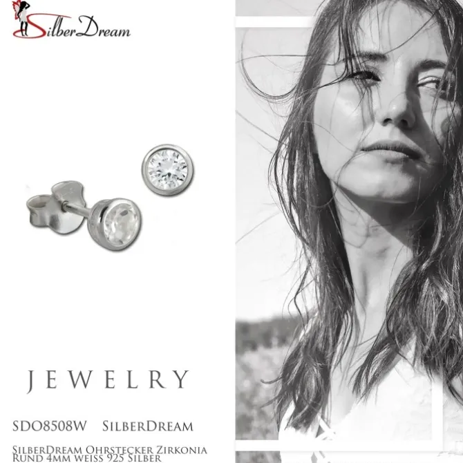 SilberDream Ohrstecker Zirkonia Rund 4mm weiß 925 Silber SDO8508W