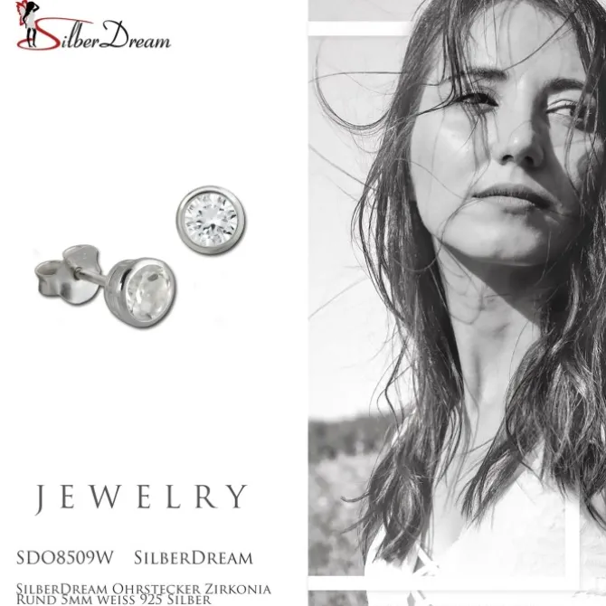 SilberDream Ohrstecker Zirkonia Rund 5mm weiß 925 Silber SDO8509W