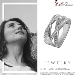 SilberDream Ring Bandring gedreht Zirkonia weiß Gr.58 aus 925er Silber SDR411W58