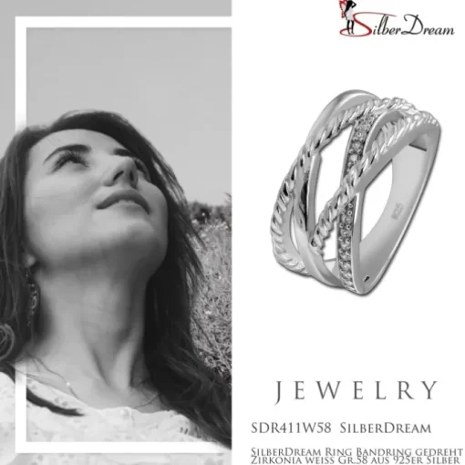 SilberDream Ring Bandring gedreht Zirkonia weiß Gr.58 aus 925er Silber SDR411W58