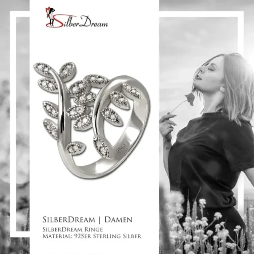 SilberDream Ring Blätter Zirkonia weiß Gr.62 aus 925er Silber SDR414W62