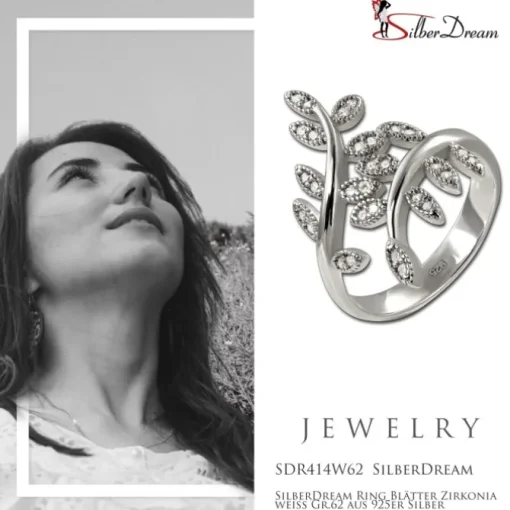 SilberDream Ring Blätter Zirkonia weiß Gr.62 aus 925er Silber SDR414W62