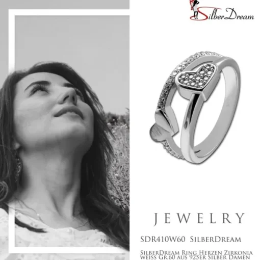 SilberDream Ring Herzen Zirkonia weiß Gr.60 aus 925er Silber Damen SDR410W60