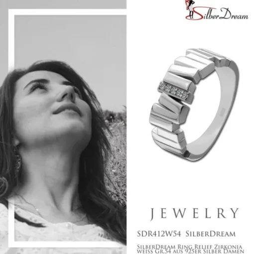 SilberDream Ring Relief Zirkonia weiß Gr.54 aus 925er Silber Damen SDR412W54