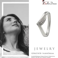 SilberDream Ring Wave Zirkonia weiß Gr.58 aus 925er Silber SDR421W58