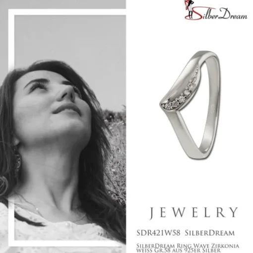 SilberDream Ring Wave Zirkonia weiß Gr.58 aus 925er Silber SDR421W58
