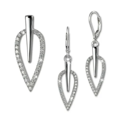 SilberDream Schmuck Set Anhänger und Ohrringe Blatt Zirkonia Silber SDS4902W