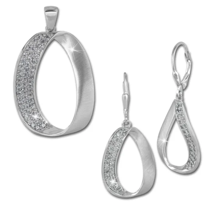 SilberDream Schmuck Set Anhänger und Ohrringe Oval Zirkonia Silber SDS426W