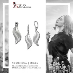 SilberDream Schmuck Set Anhänger und Ohrringe Welle Zirkonia Silber SDS4909W