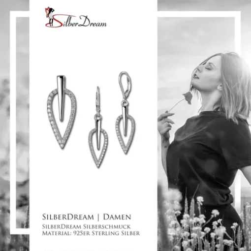SilberDream Schmuck Set Anhänger und Ohrringe Blatt Zirkonia Silber SDS4902W