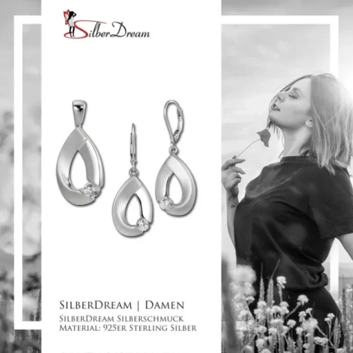 SilberDream Schmuck Set Anhänger und Ohrringe Big Zirkonia Silber SDS4907W