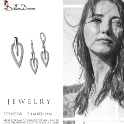 SilberDream Schmuck Set Anhänger und Ohrringe Blatt Zirkonia Silber SDS4902W