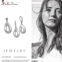 SilberDream Schmuck Set Anhänger und Ohrringe Big Zirkonia Silber SDS4907W