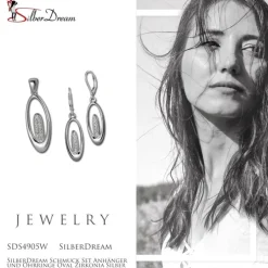SilberDream Schmuck Set Anhänger und Ohrringe Oval Zirkonia Silber SDS4905W