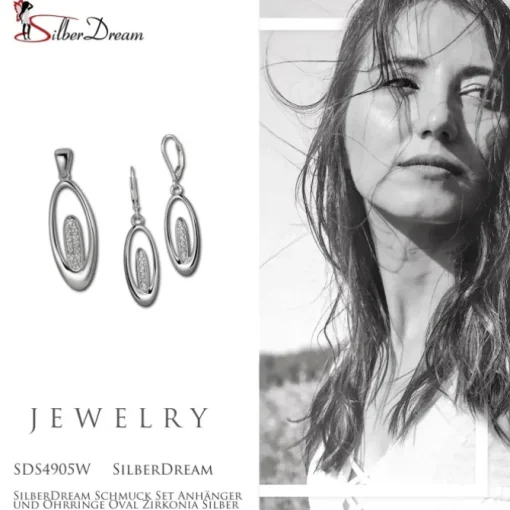 SilberDream Schmuck Set Anhänger und Ohrringe Oval Zirkonia Silber SDS4905W