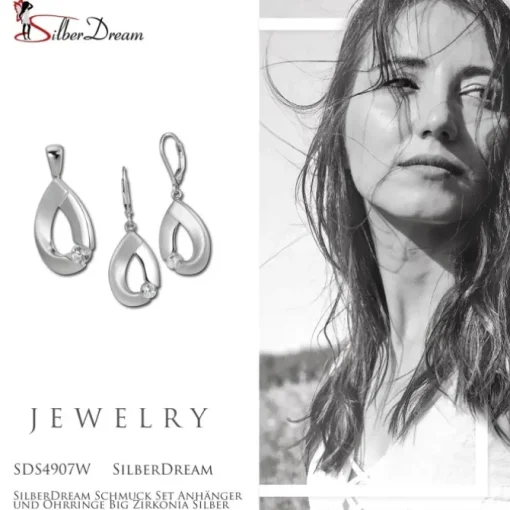 SilberDream Schmuck Set Anhänger und Ohrringe Big Zirkonia Silber SDS4907W