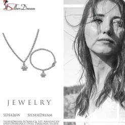 SilberDream Schmuck Set Anhänger und Ohrringe Oval Zirkonia Silber SDS426W