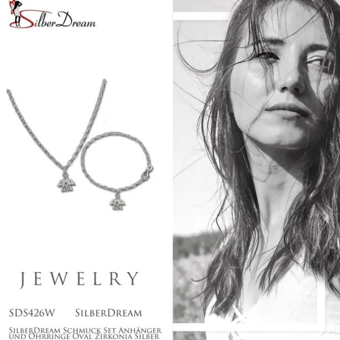 SilberDream Schmuck Set Anhänger und Ohrringe Oval Zirkonia Silber SDS426W