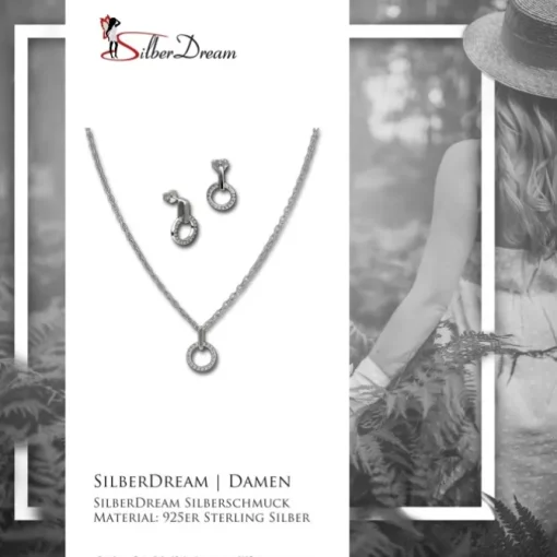 SilberDream Schmuck Set Kette und Ohrringe Circle Zirkonia 925er Silber GSS408W