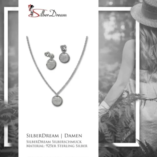 SilberDream Schmuck Set Kette und Ohrringe Glamour Zirkonia 925er Silber GSS410W