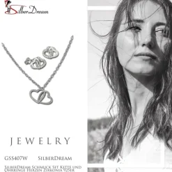 SilberDream Schmuck Set Kette und Ohrringe Herzen Zirkonia 925er Silber GSS407W